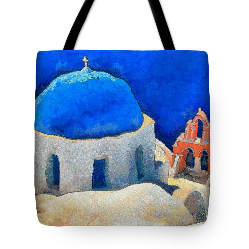 Clasical Santorini Tote Bag featuring the painting Clasical Santorini by George Rossidis