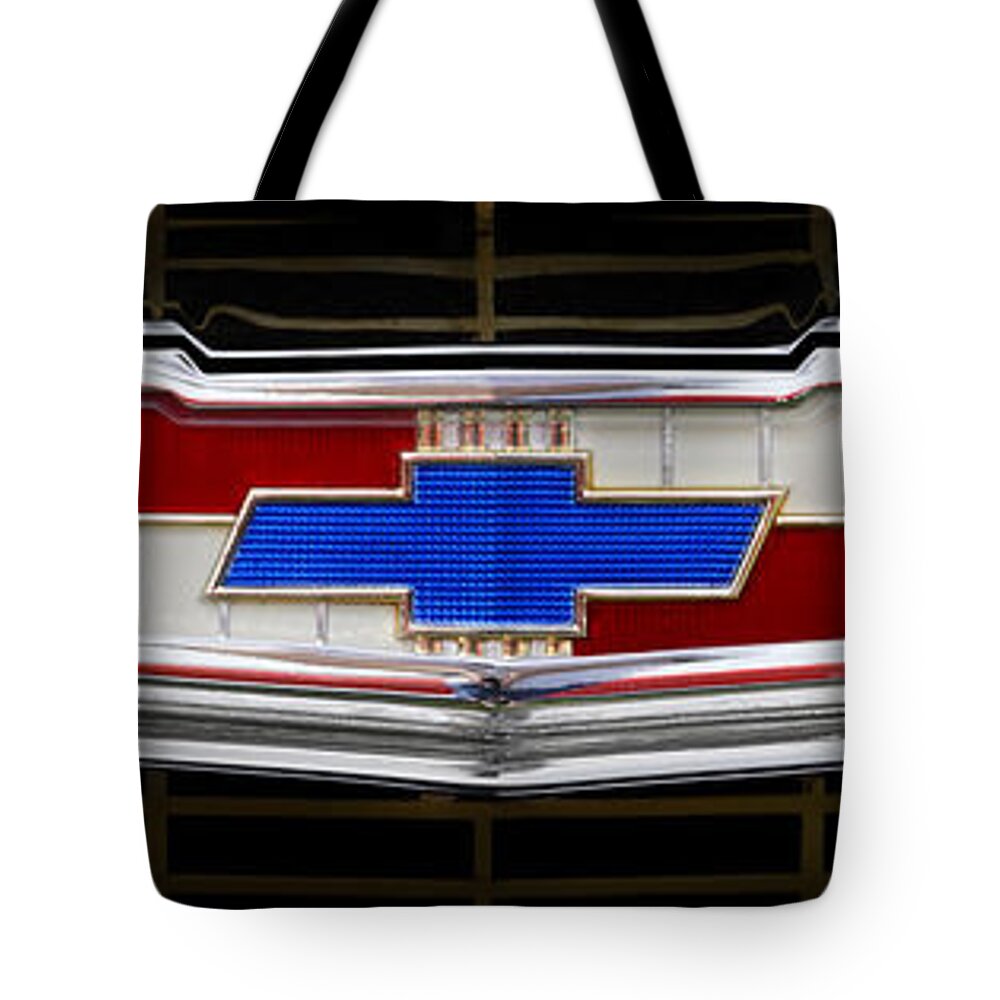 Transportation Tote Bag featuring the photograph Classic Chevrolet Emblem by Mike McGlothlen