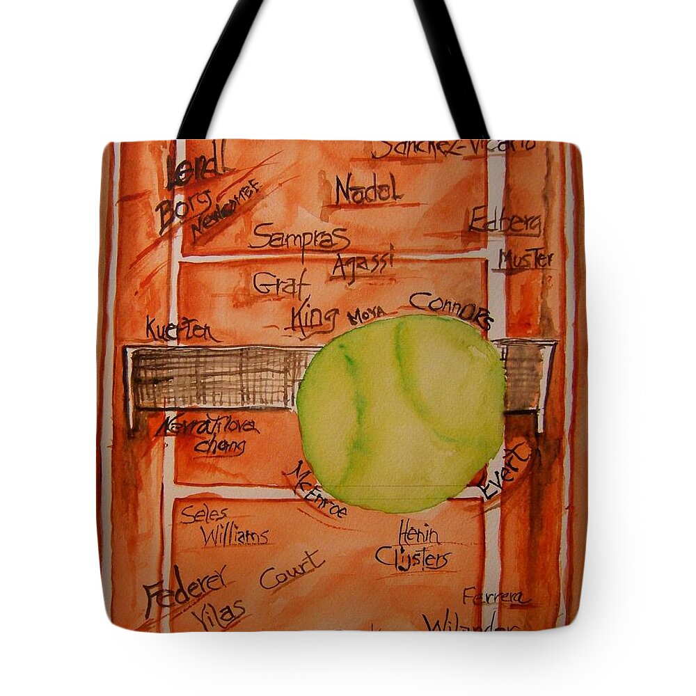 Tennis Tote Bag featuring the painting Clay Courters by Elaine Duras