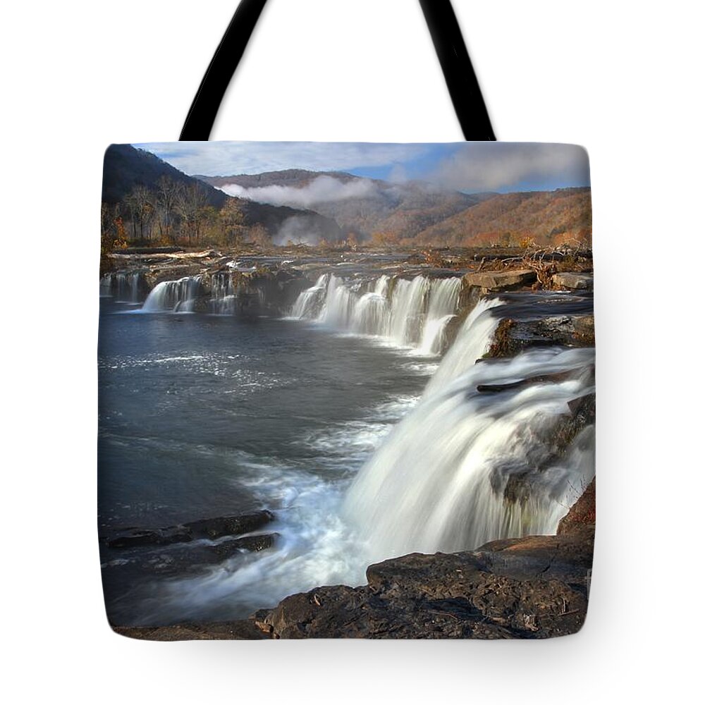 Sandstone Falls Tote Bag featuring the photograph Clearing Skies Over Sandstone Falls by Adam Jewell