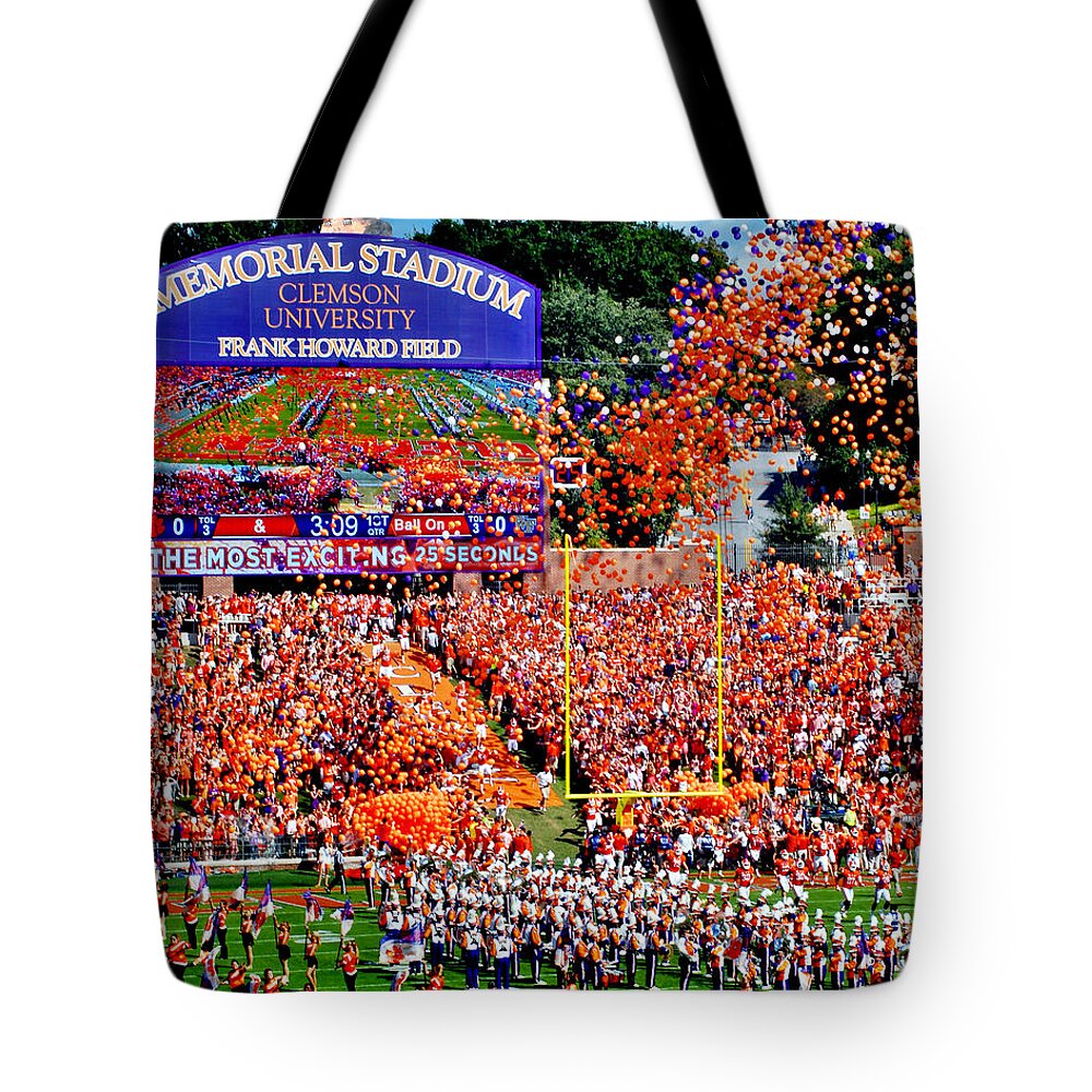 Acc Tote Bag featuring the photograph Clemson Tigers Memorial Stadium by Jeff McJunkin