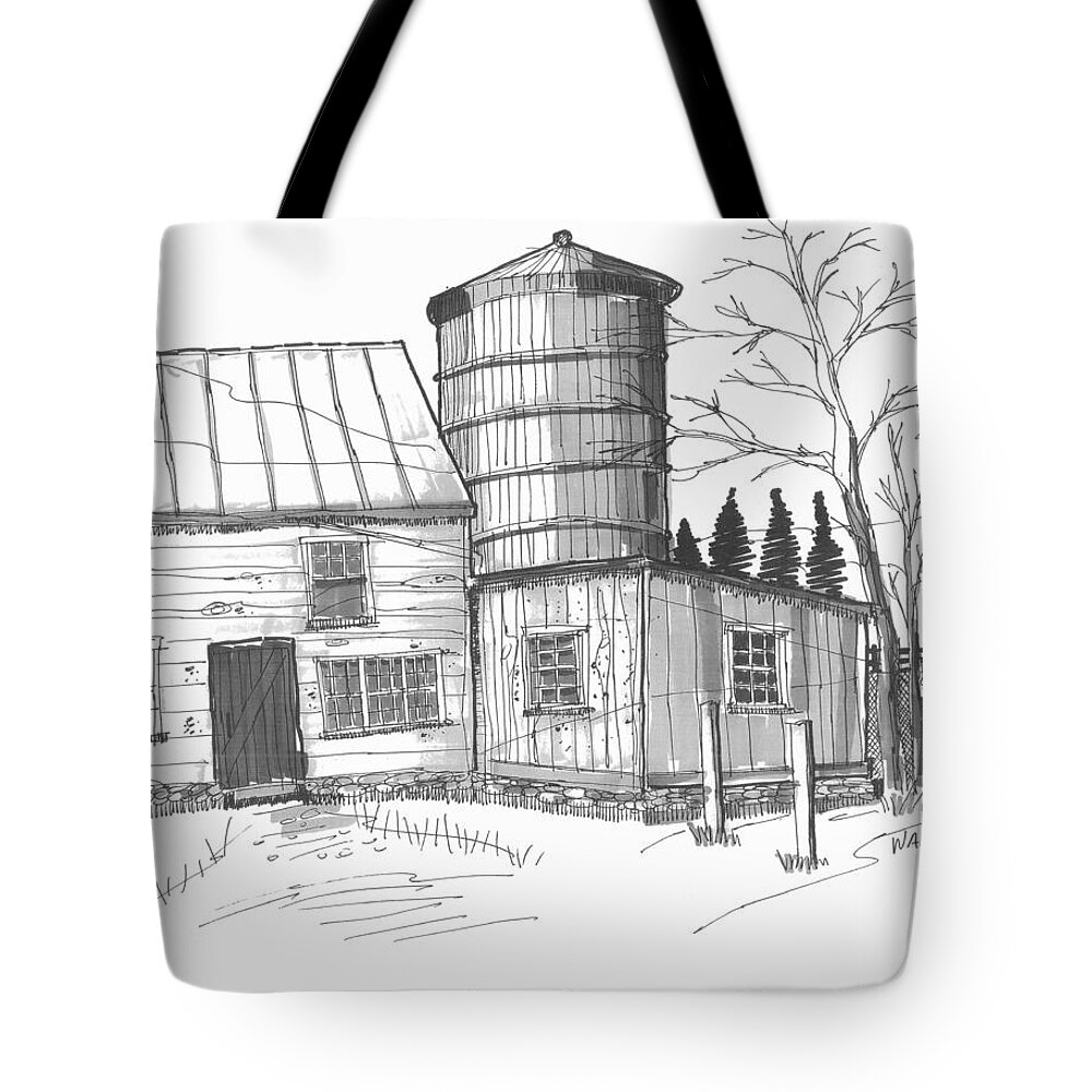 Barn Tote Bag featuring the drawing Clermont Barn 1 by Richard Wambach