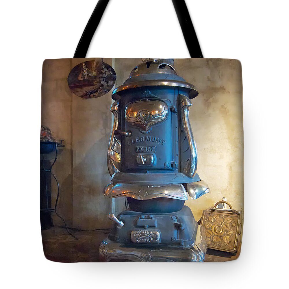Pot-belly Tote Bag featuring the photograph Clermont No 136 Pot Belly Stove by Mary Lee Dereske
