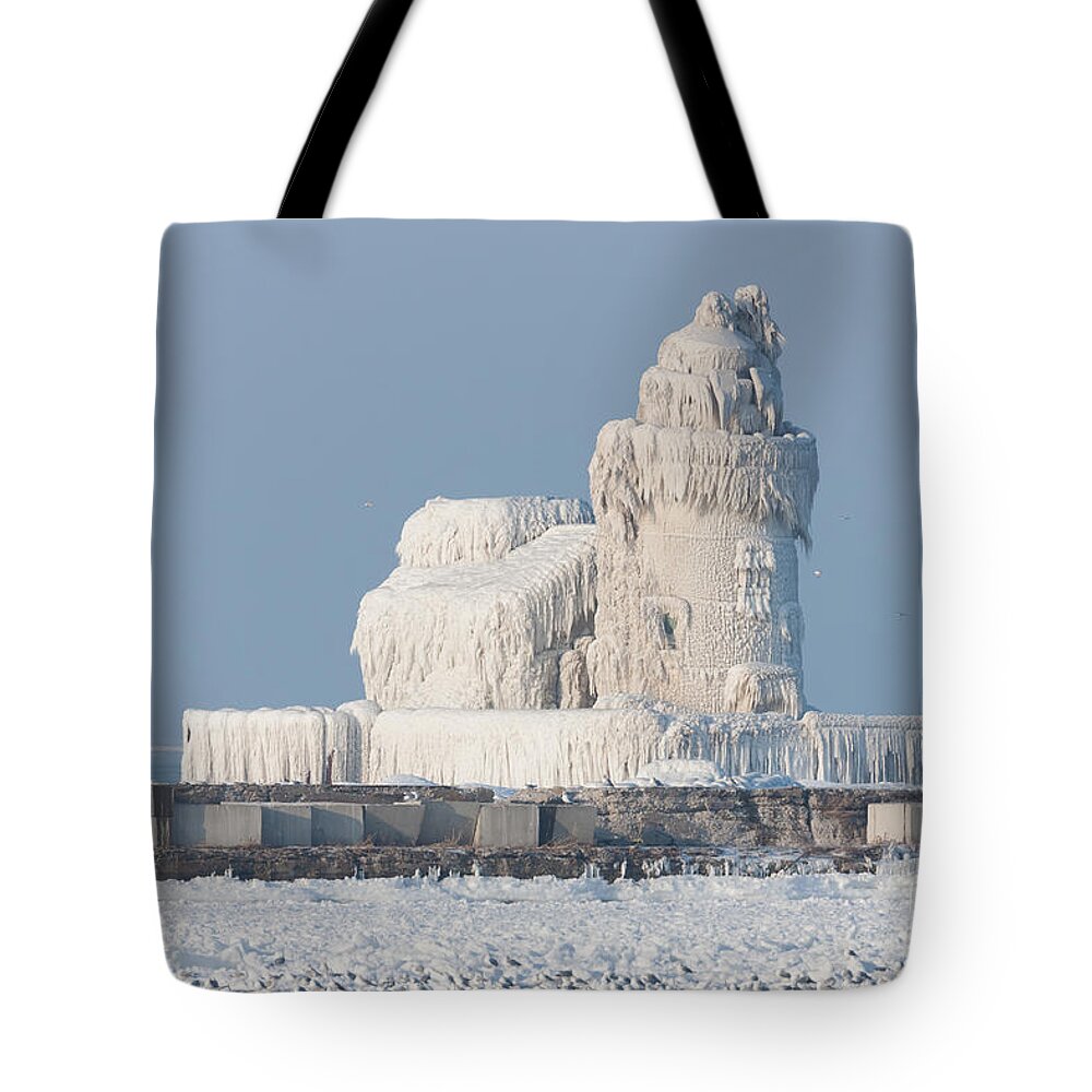 Clarence Holmes Tote Bag featuring the photograph Cleveland Harbor West Pierhead Light by Clarence Holmes