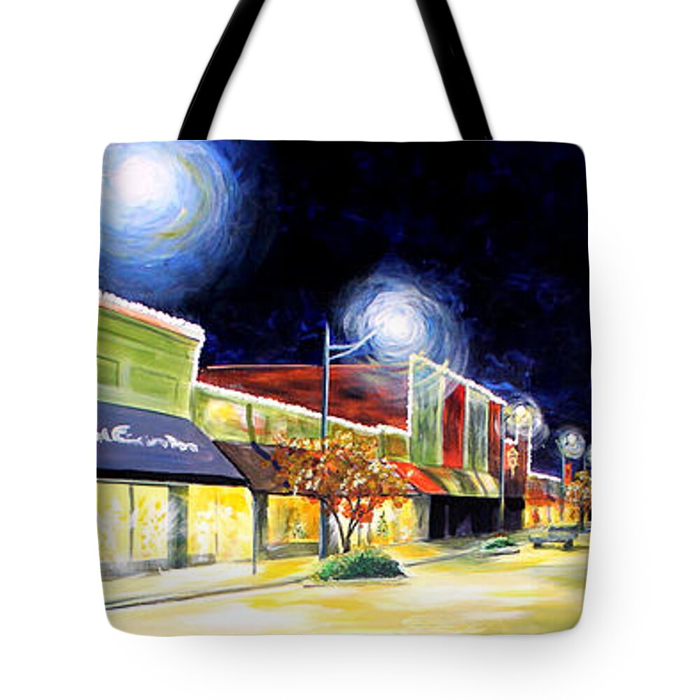 Cleveland Mississippi Tote Bag featuring the painting Cleveland Mississippi at Night by Karl Wagner