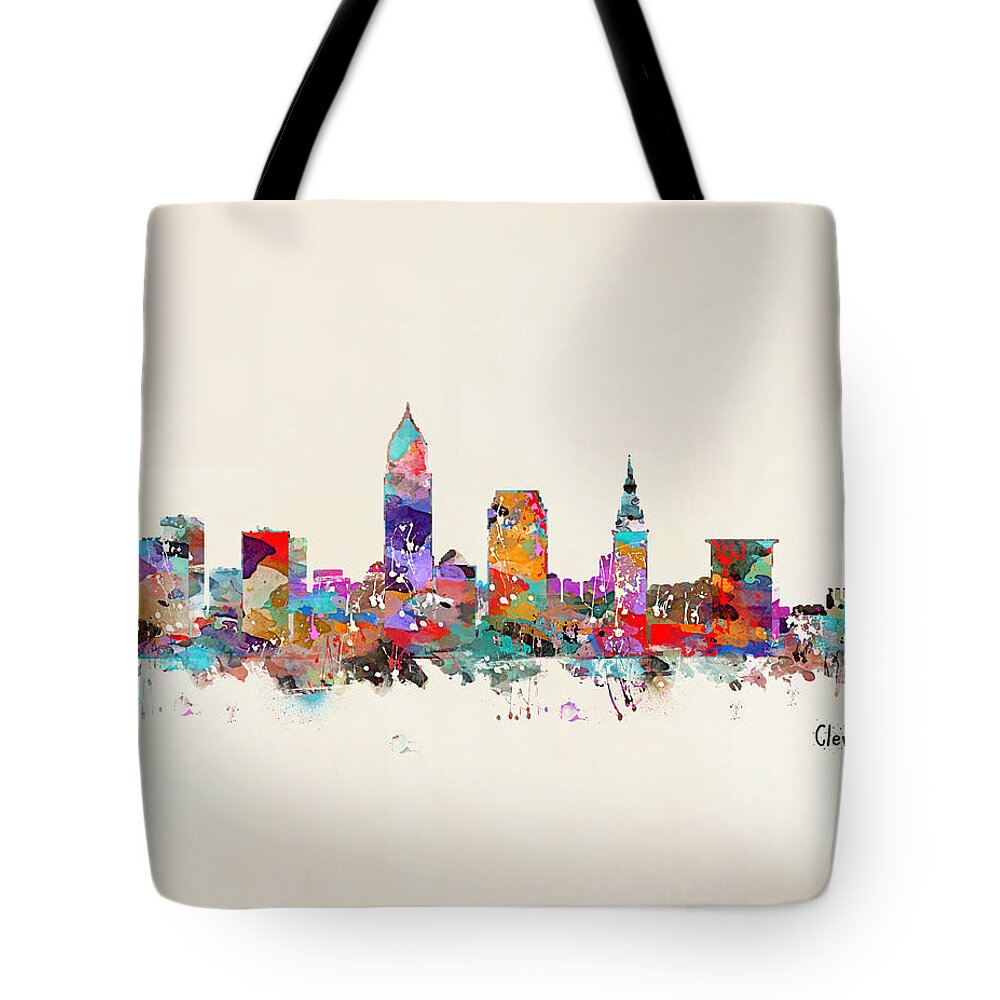 Cleveland Ohio Skyline Tote Bag featuring the painting Cleveland Ohio Skyline by Bri Buckley