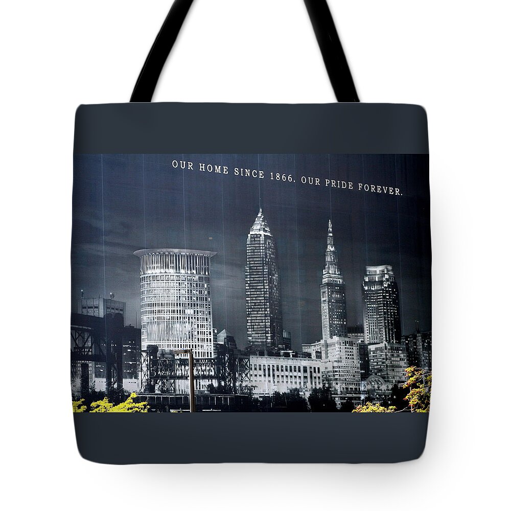 Cleveland Tote Bag featuring the photograph Cleveland Skyline Banner by Valerie Collins