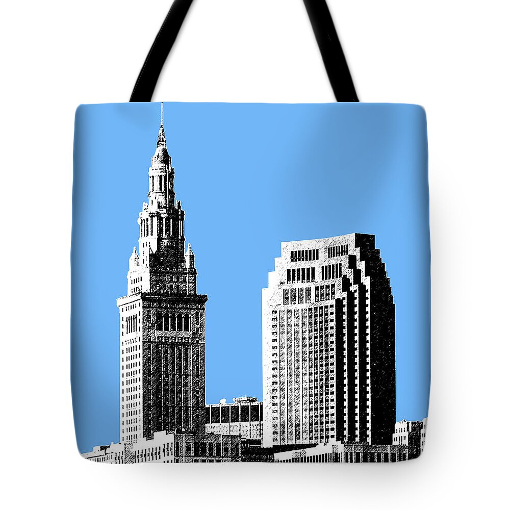 Architecture Tote Bag featuring the digital art Cleveland Skyline 1 - Light Blue by DB Artist