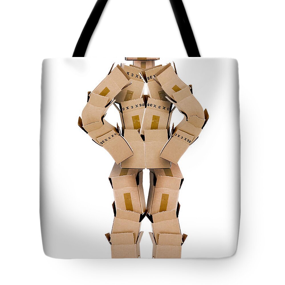 Clever Tote Bag featuring the photograph Clever box character wearing glasses by Simon Bratt