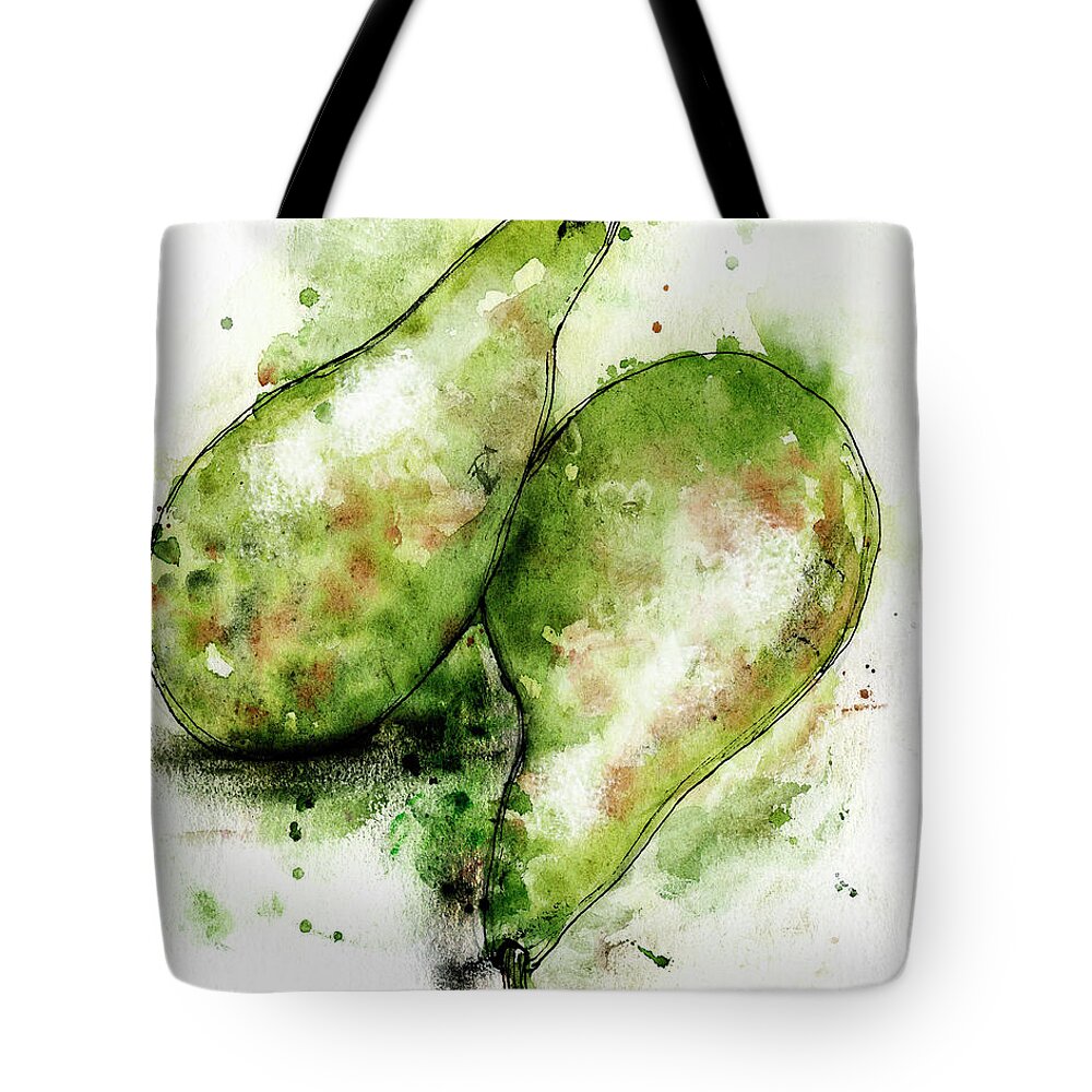 Art Tote Bag featuring the painting Close Up Of Two Green Conference Pears by Ikon Ikon Images