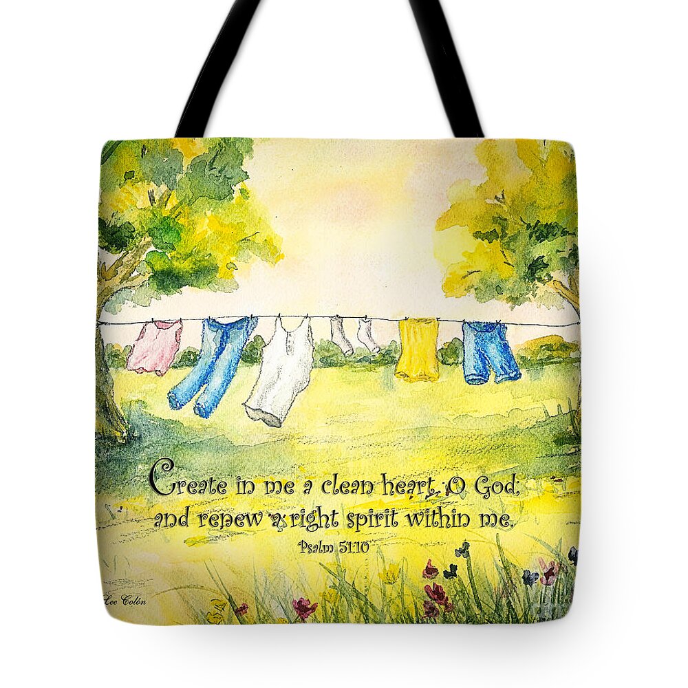 Spring Tote Bag featuring the painting Clothesline Psalm 51 by Janis Lee Colon