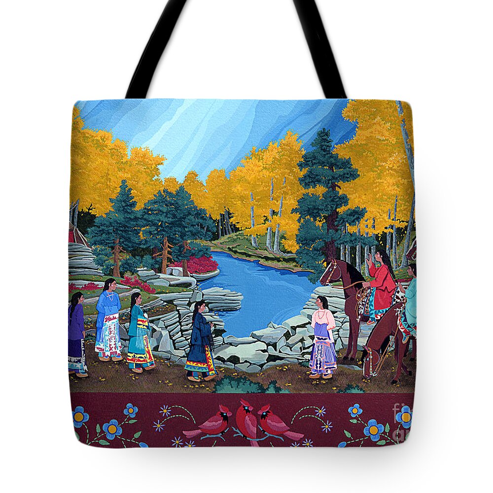 America Tote Bag featuring the painting Cloud Women at Thunderbird Mountain by Chholing Taha