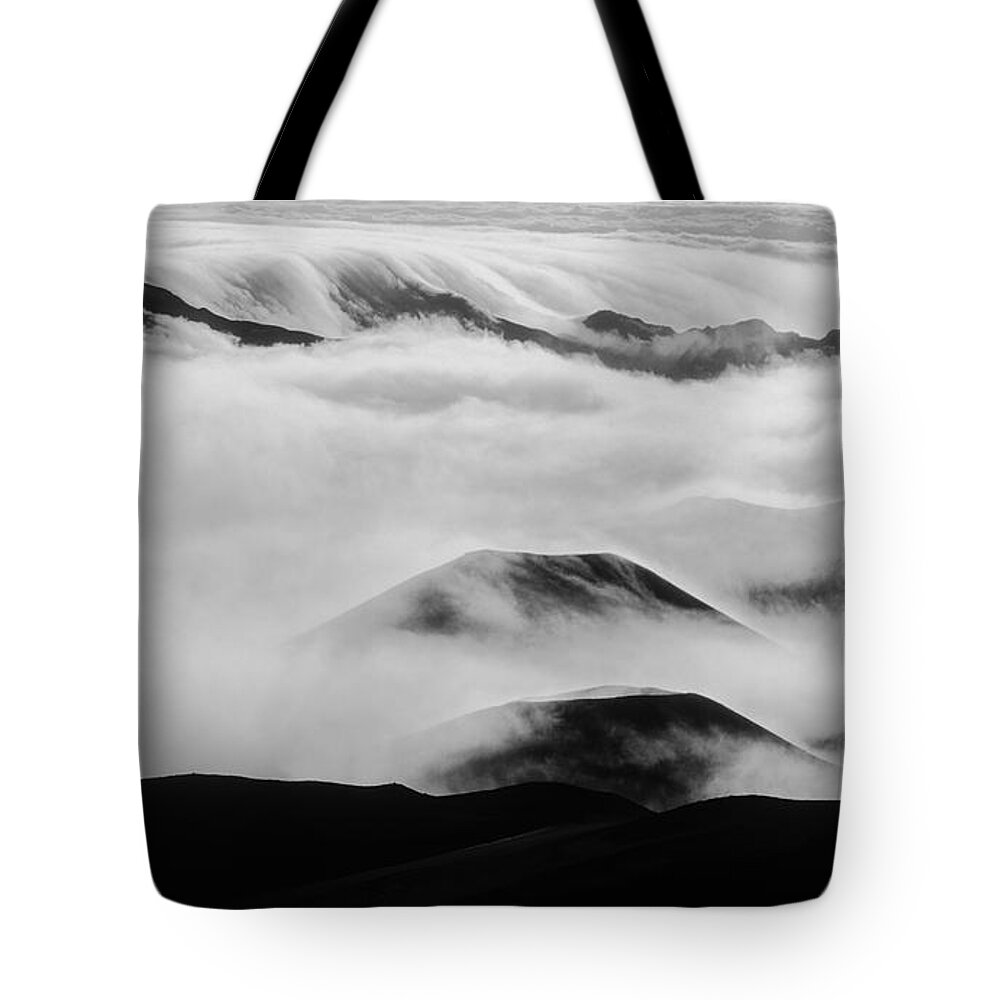 Mountains Tote Bag featuring the photograph Maui Hawaii Haleakala National Park Clouds in Haleakala Crater II by Jim Cazel