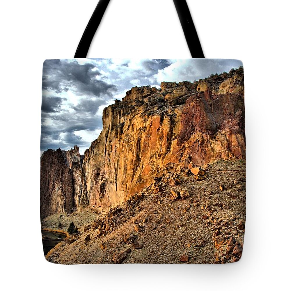 Smith Rock Tote Bag featuring the photograph Clouds Over Smith Rock by Adam Jewell
