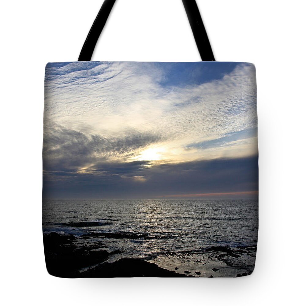Sunset Tote Bag featuring the photograph Blue Cloudy Sky Sunset by Athena Mckinzie