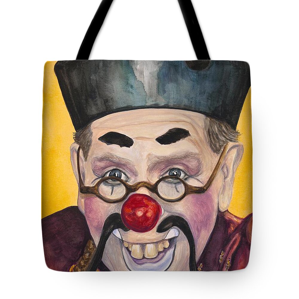 Greatclownportraits Tote Bag featuring the painting Watercolor Clown #15 Bill Gillespie by Patty Vicknair