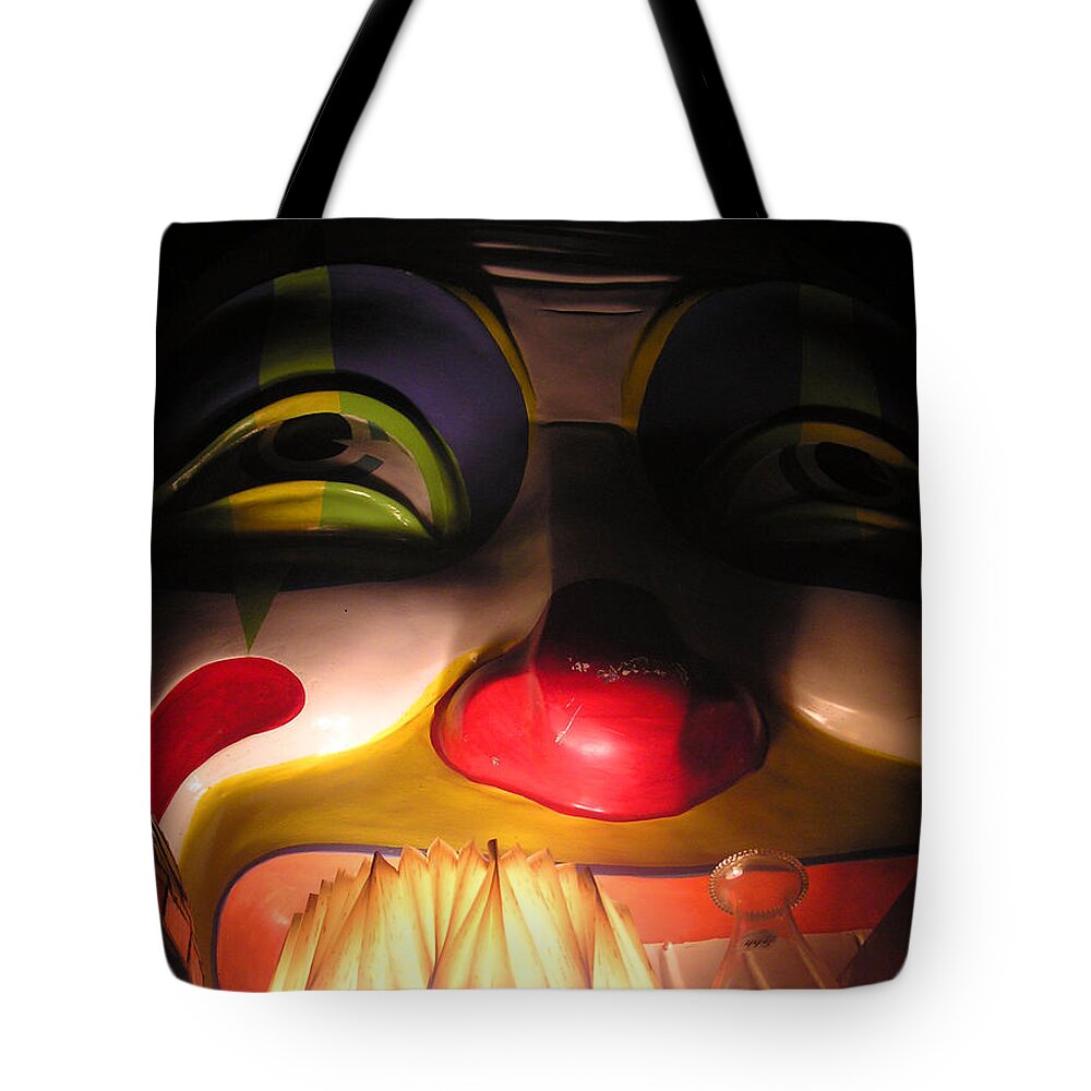 Dark Tote Bag featuring the photograph Clown in the Antique Shop by Adam Johnson