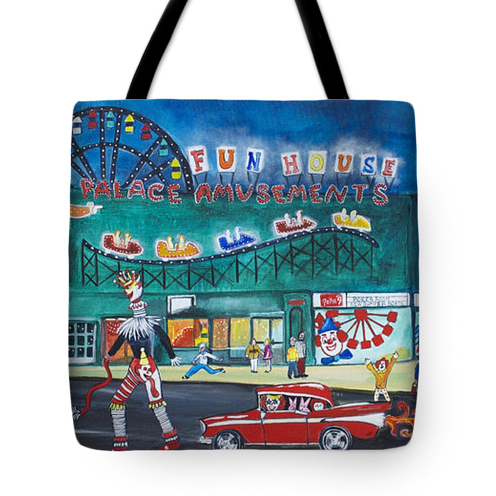 Asbury Park Art Tote Bag featuring the painting Clown Parade at the Palace by Patricia Arroyo