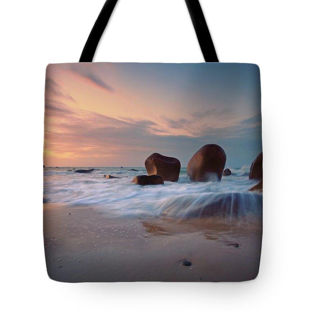 Scenics Tote Bag featuring the photograph Co Thach Rocky Beach At Dawn by Quan Tran Photography