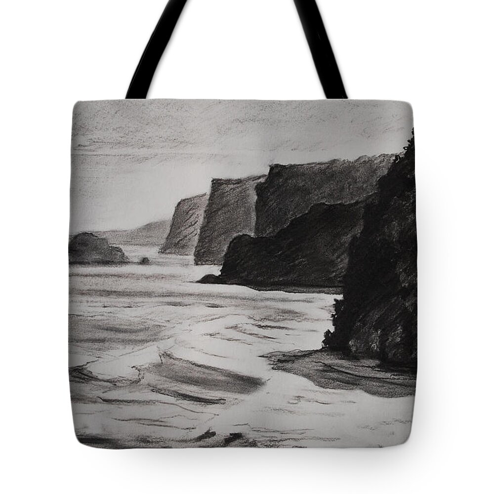 Seascape Tote Bag featuring the drawing Coastal View by Heidi E Nelson