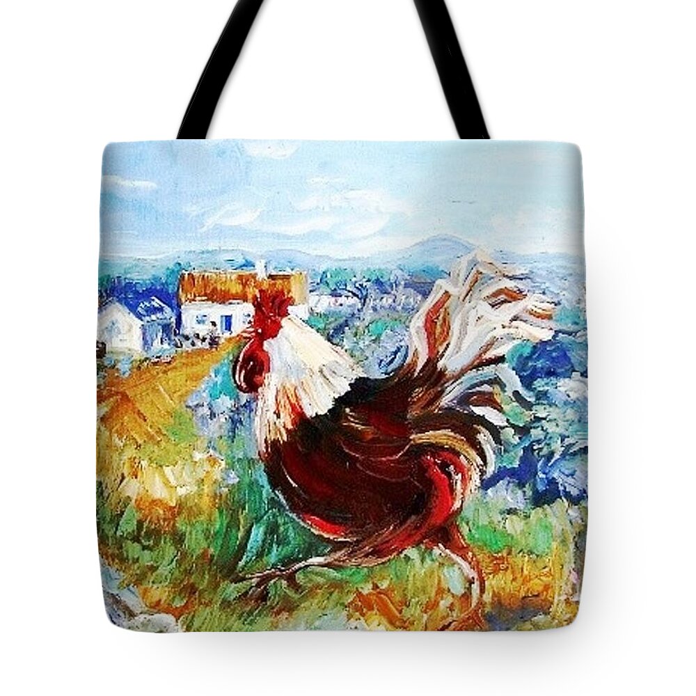 Landscape Tote Bag featuring the painting Cockerel by the Beach by Trudi Doyle