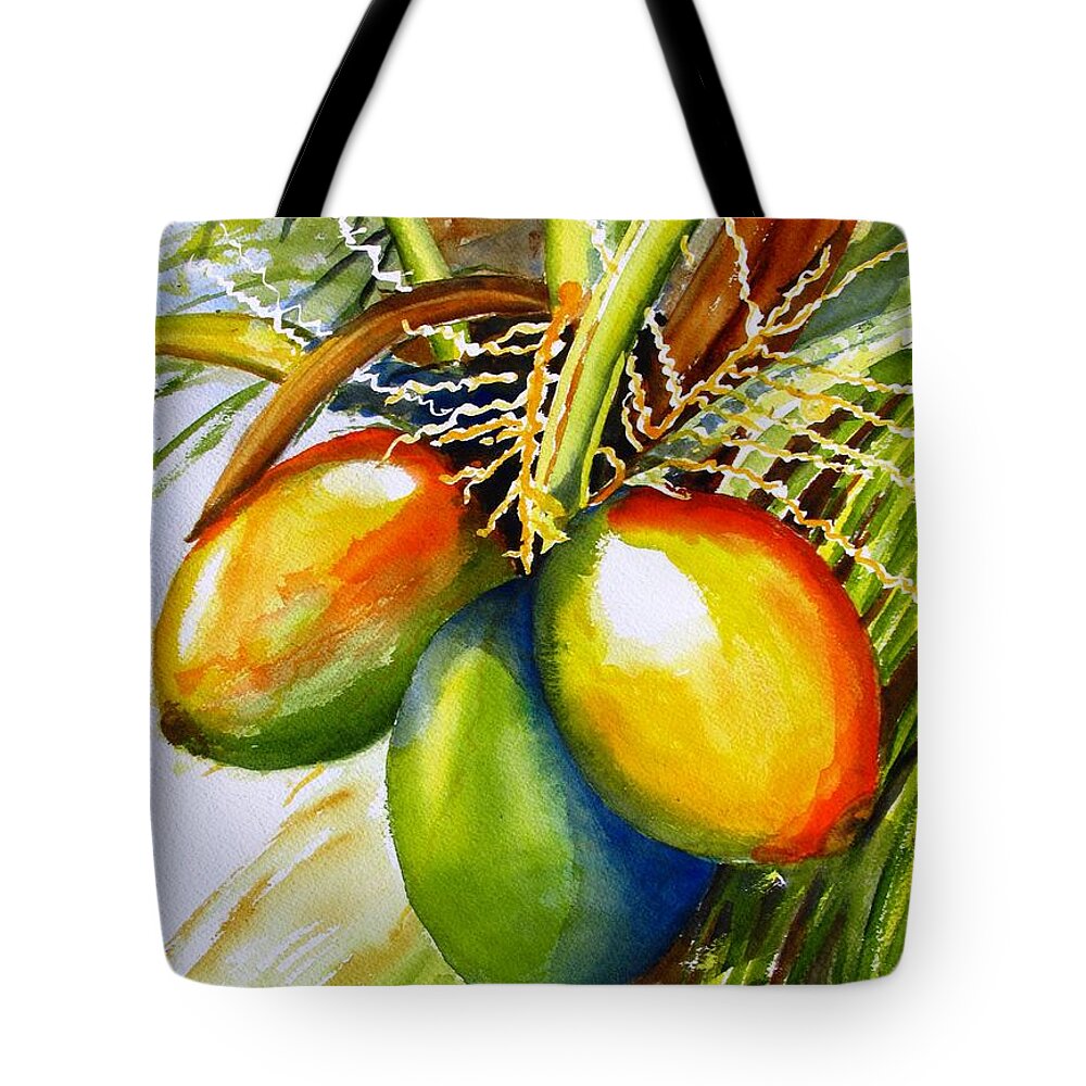 Tree Tote Bag featuring the painting Coconuts by Carlin Blahnik CarlinArtWatercolor