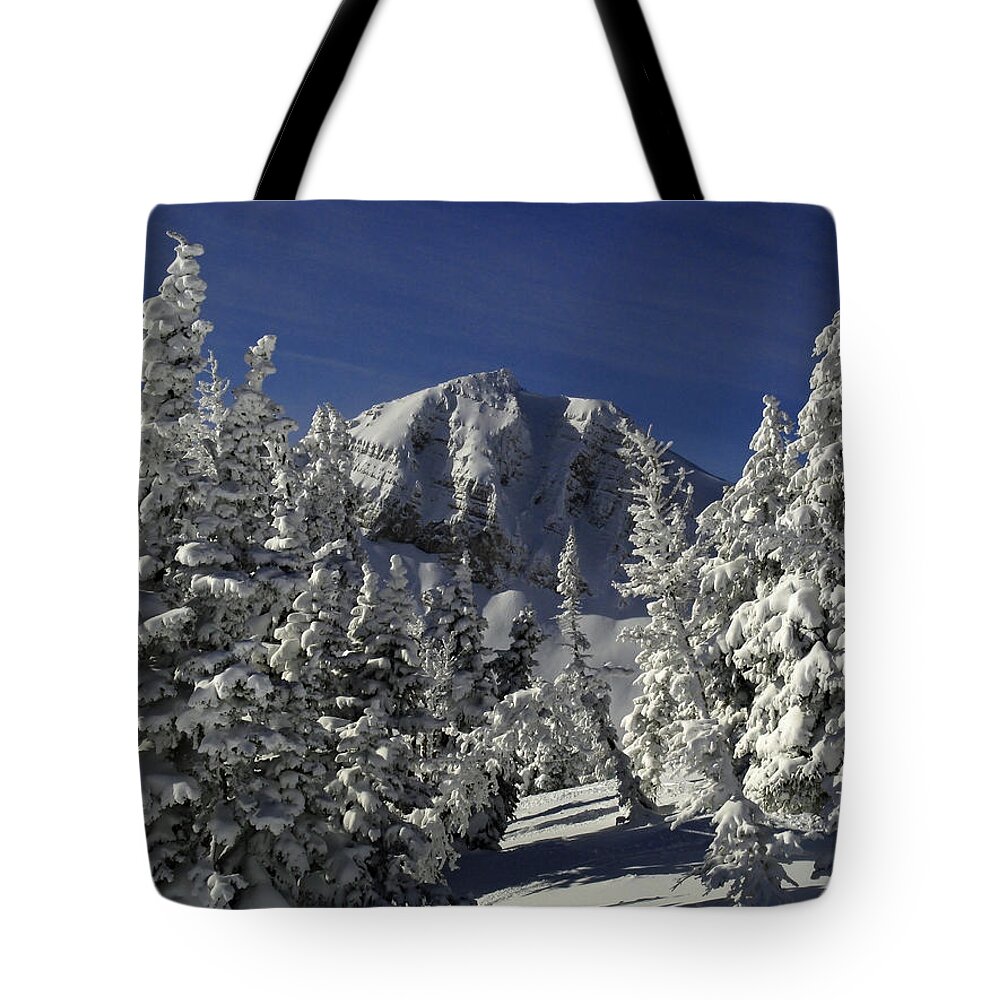 Cody Peak Tote Bag featuring the photograph Cody Peak After a Snow by Raymond Salani III