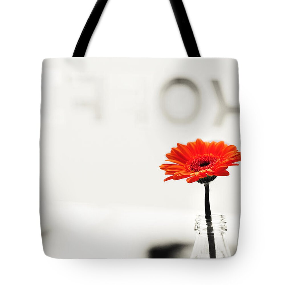 Netherlands Tote Bag featuring the photograph Coffee and Gerbera 1. Utrecht by Jenny Rainbow
