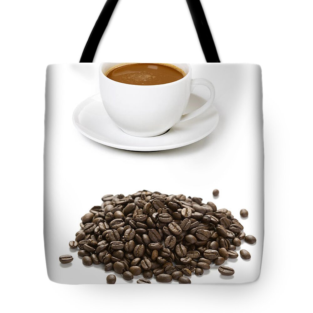 Bean Tote Bag featuring the photograph Coffee Cups And Coffee Beans by Lee Avison