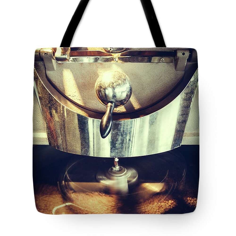 Coffee Roaster Tote Bag featuring the photograph Coffee Roaster In Motion by Ryanjlane