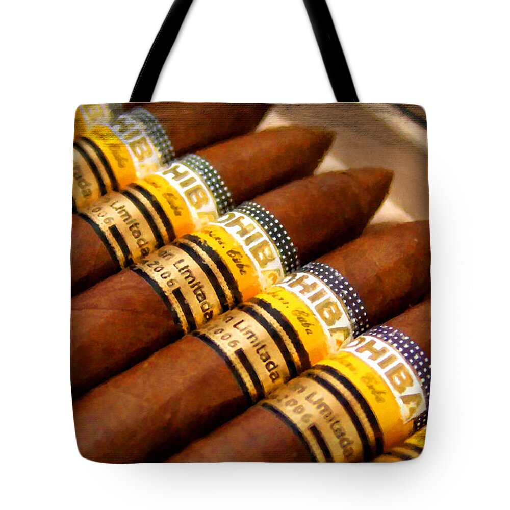 Cigar Tote Bag featuring the painting Cohiba Cigar Painting by Tony Rubino