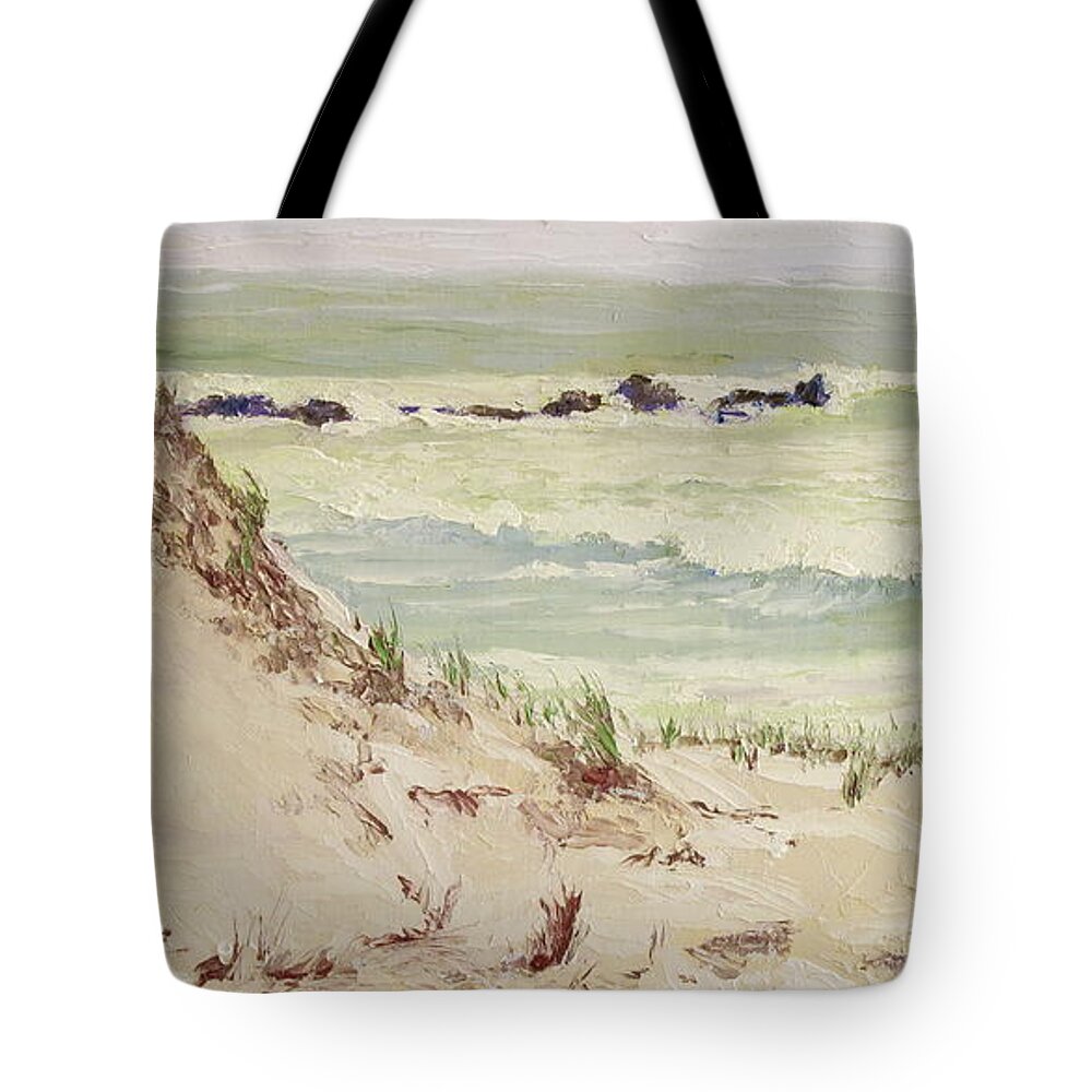 Seascape Tote Bag featuring the painting Cold Day Rough Sea by Lea Novak