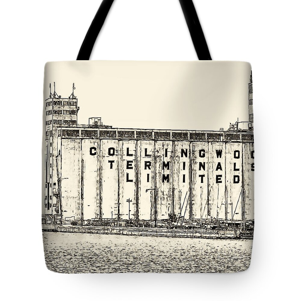 Georgian Bay Tote Bag featuring the photograph Collingwood Grain Terminal by Les Palenik