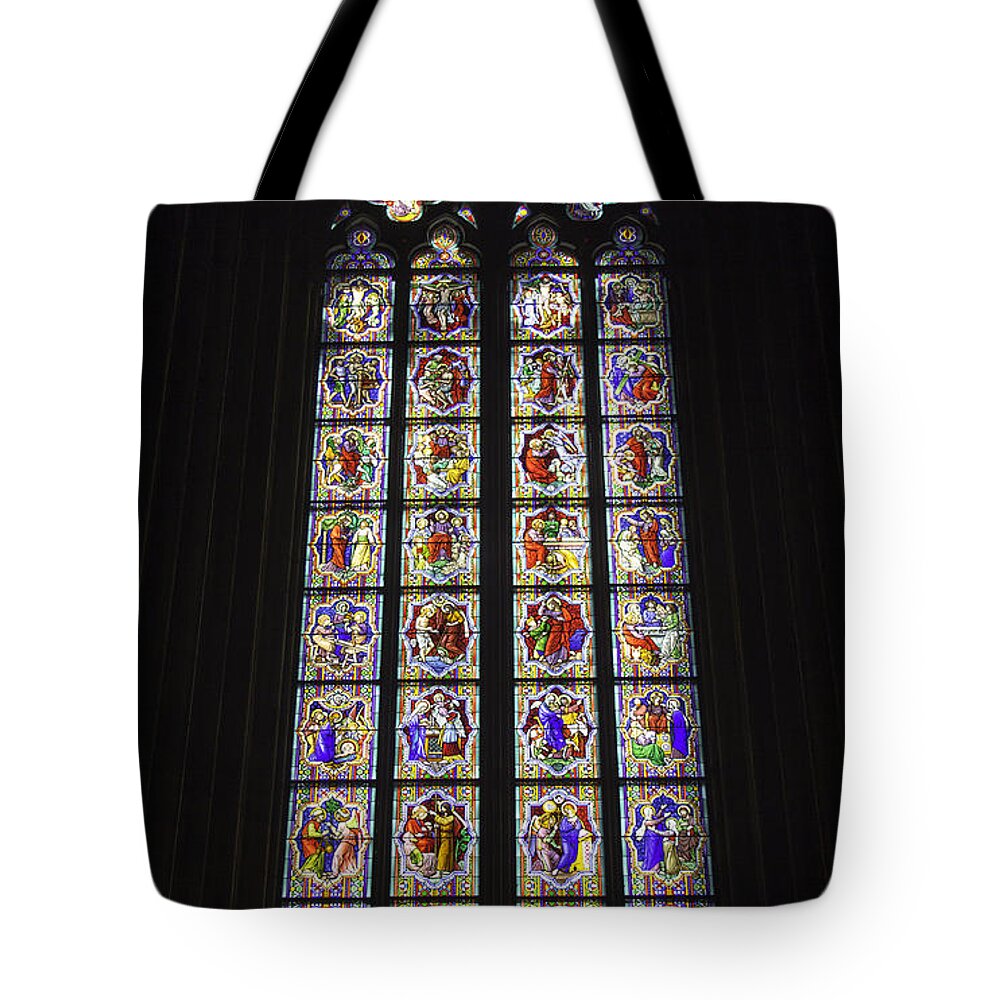 Cologne Cathedral Tote Bag featuring the photograph Cologne Cathedral Stained Glass Life of Christ by Teresa Mucha