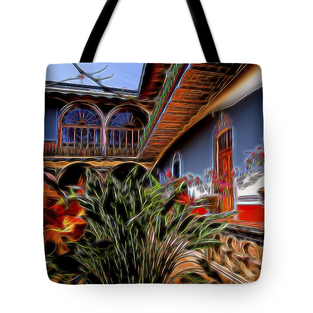Culture Tote Bag featuring the digital art Colonial Hacienda by William Horden