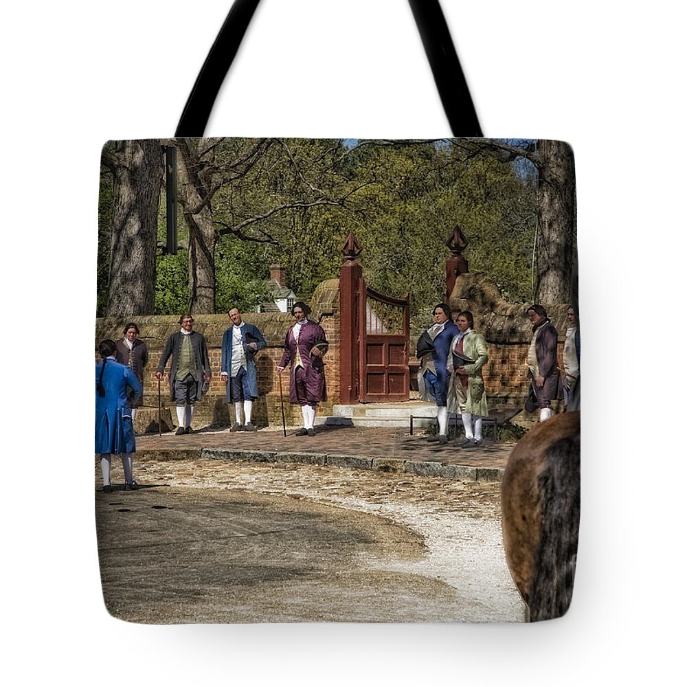 Williamsburg Tote Bag featuring the photograph Colonists by Timothy Hacker