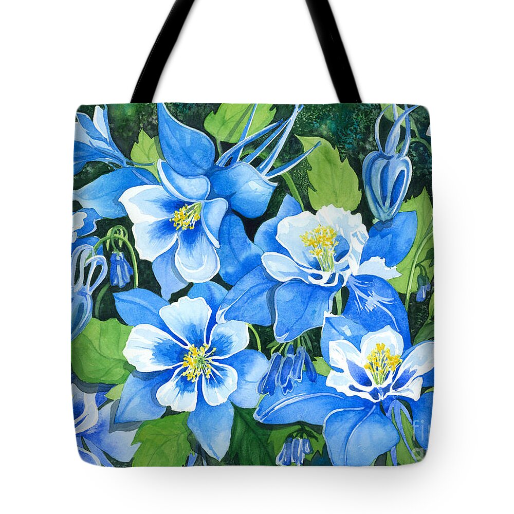 Flowers Tote Bag featuring the painting Colorado Columbines by Barbara Jewell