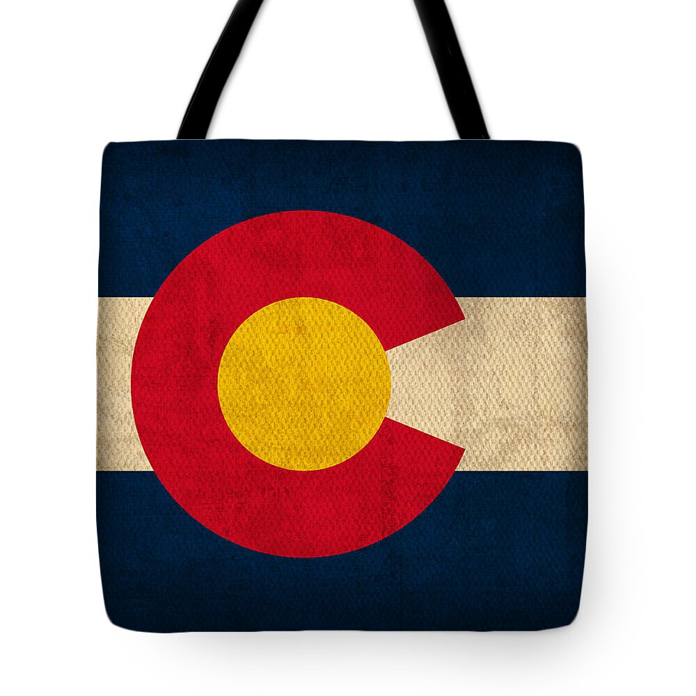 Colorado State Flag Art On Worn Canvas Tote Bag featuring the mixed media Colorado State Flag Art on Worn Canvas by Design Turnpike