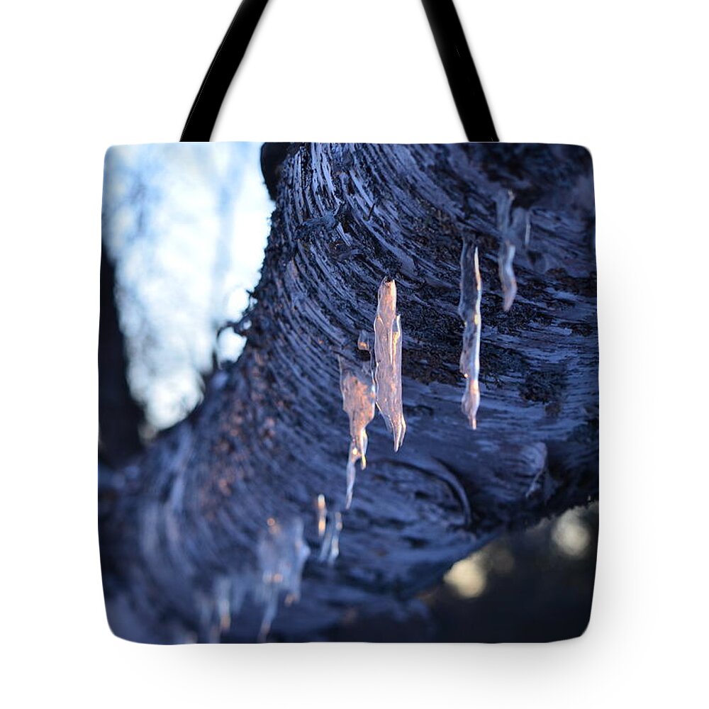 Ice Tote Bag featuring the photograph Colored Icicle by James Petersen