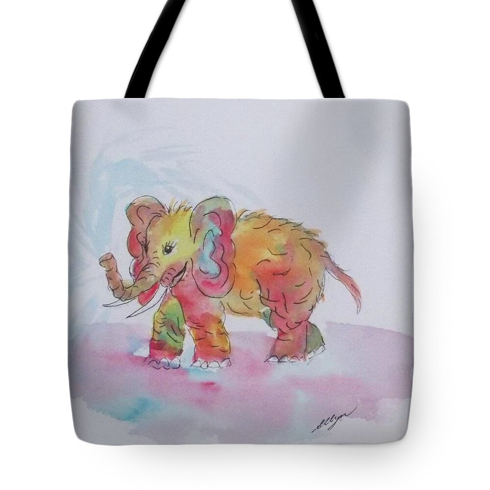 Elephant Tote Bag featuring the painting Colorful Baby Elephant by Ellen Levinson