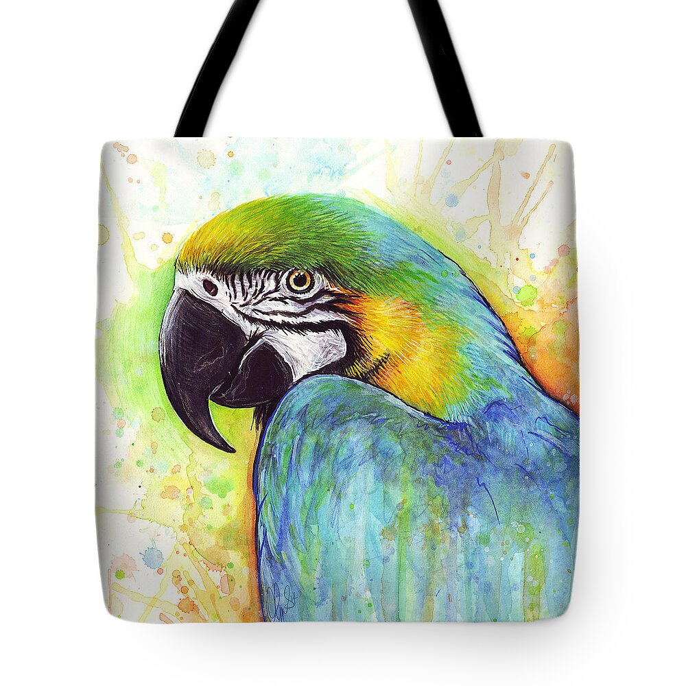 Watercolor Painting Tote Bag featuring the painting Macaw Watercolor by Olga Shvartsur