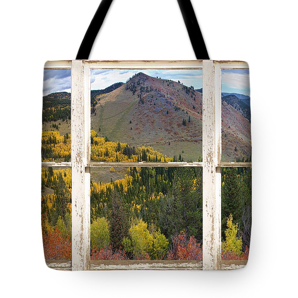 Autumn Tote Bag featuring the photograph Colorful Colorado Rustic Window View by James BO Insogna