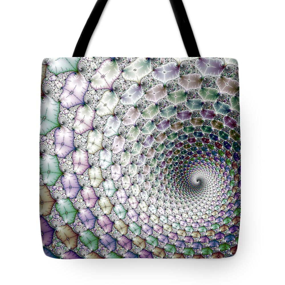Spiral Tote Bag featuring the digital art Colorful fractal spiral wide horizontal format by Matthias Hauser