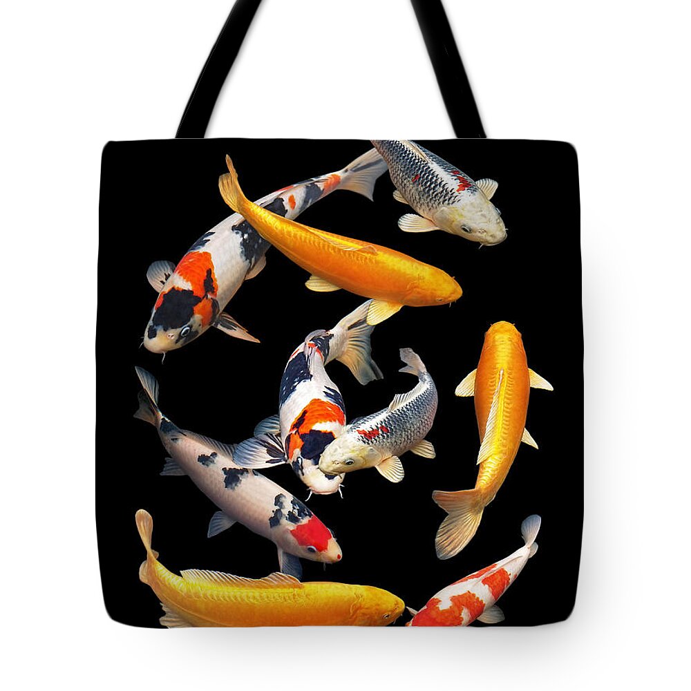 Fish Tote Bag featuring the photograph Colorful Japanese Koi Vertical by Gill Billington