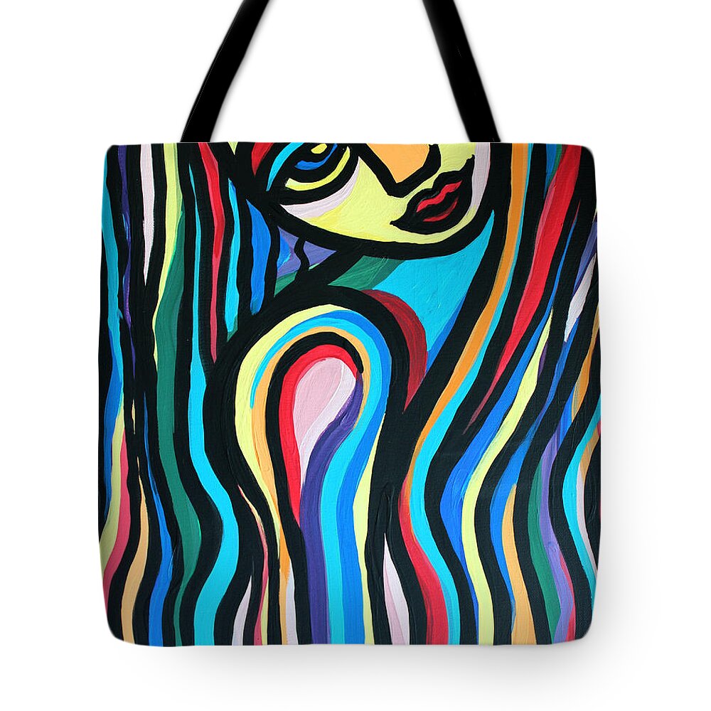 Colorful Tote Bag featuring the painting Colorful Lady by Cynthia Snyder