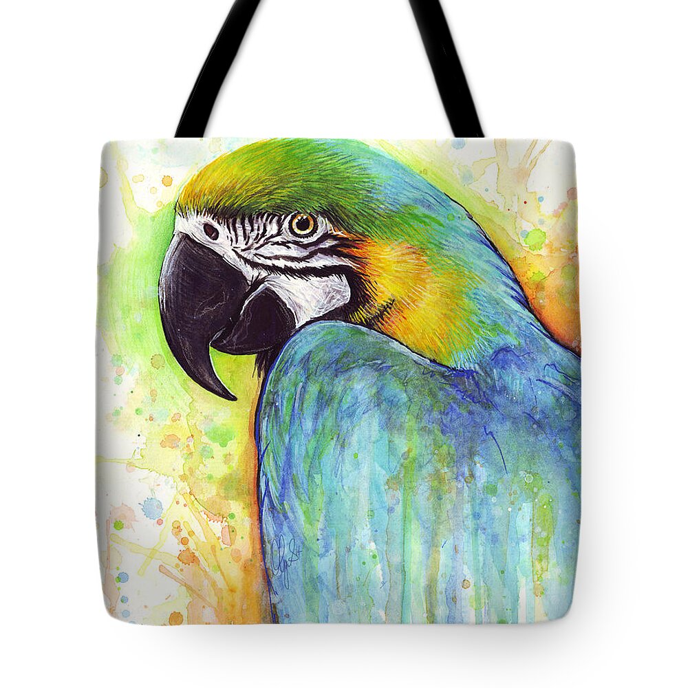 Watercolor Painting Tote Bag featuring the painting Macaw Painting by Olga Shvartsur