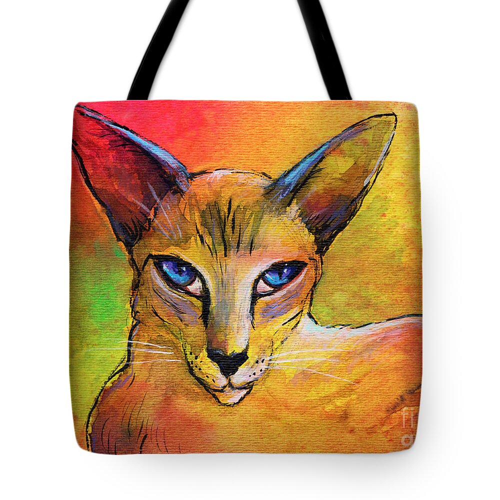 Oriental Shorthair Cat Tote Bag featuring the painting Colorful Oriental shorthair Cat painting by Svetlana Novikova