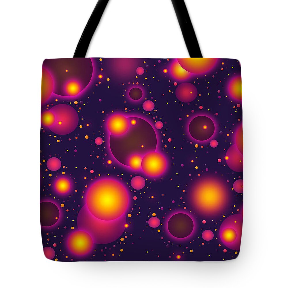 Purple Tote Bag featuring the digital art Colorful Pink Purple and Yellow Ball Pattern Abstract by Shelley Neff