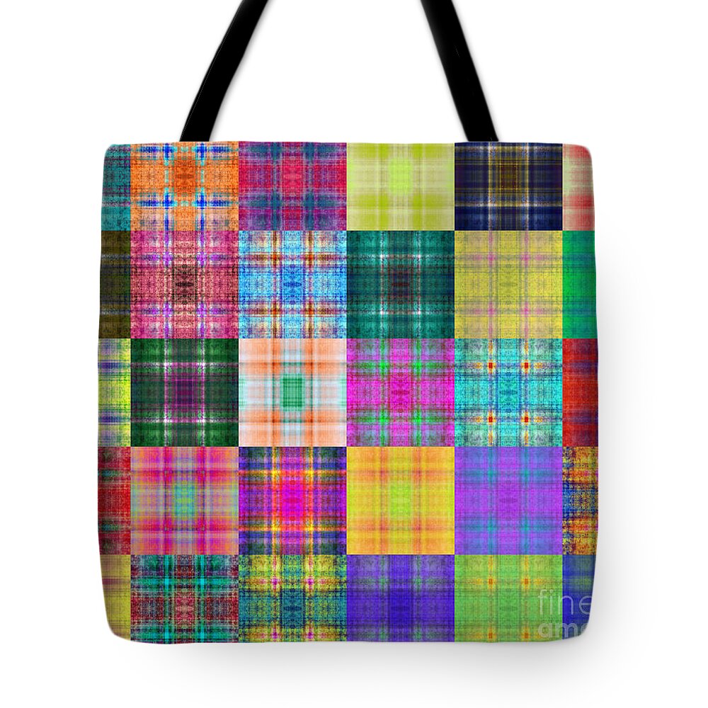 Andee Design Abstract Tote Bag featuring the digital art Colorful Plaid Diptych Panel 2 by Andee Design
