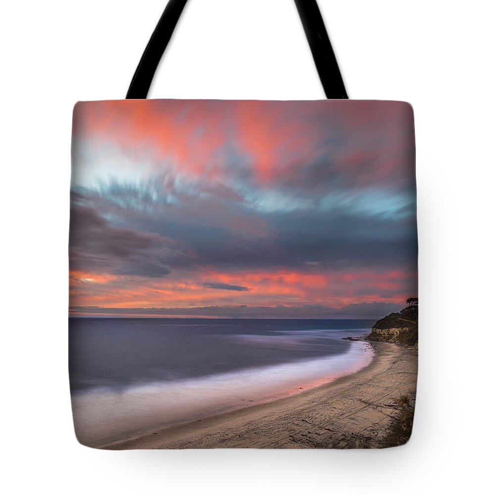 California; Long Exposure; Ocean; Reflection; San Diego; Seascape; Sky; Sunset; Surf; Sun; Clouds; Waves Tote Bag featuring the photograph Colorful Swamis Sunset by Larry Marshall